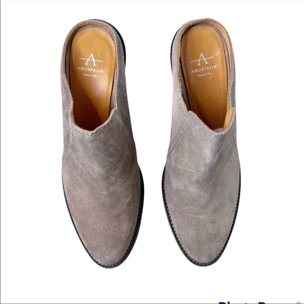 AQUATALIA New Leather Suede Stacked Heel Boots in Taupe Size 8 - Picture 12 of 15